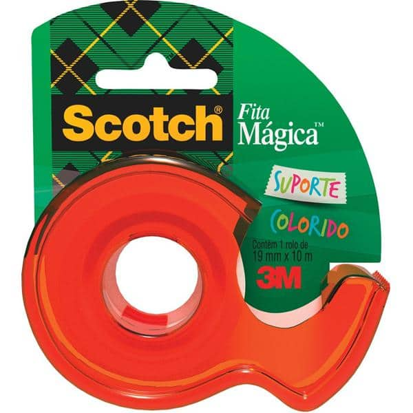 Fita Mágica Scotch Transparente 19mm x 10m com Suporte Laranja, HB00478859, 3M - BT 1 UN