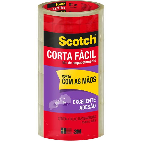 Fita de Empacotamento Scotch Corta Fácil – 45 mm x 40 m, 3M - PT 4 UN