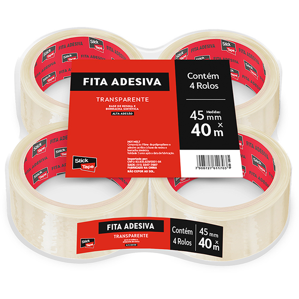 Fita Adesiva PP Transparente Hot melt, 45mm x 40m, Stick Tape - PT 4 UN