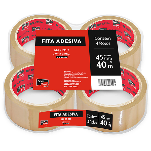 Fita Adesiva PP Marrom Hot melt, 45mm x 40m, Stick Tape - PT 4 UN