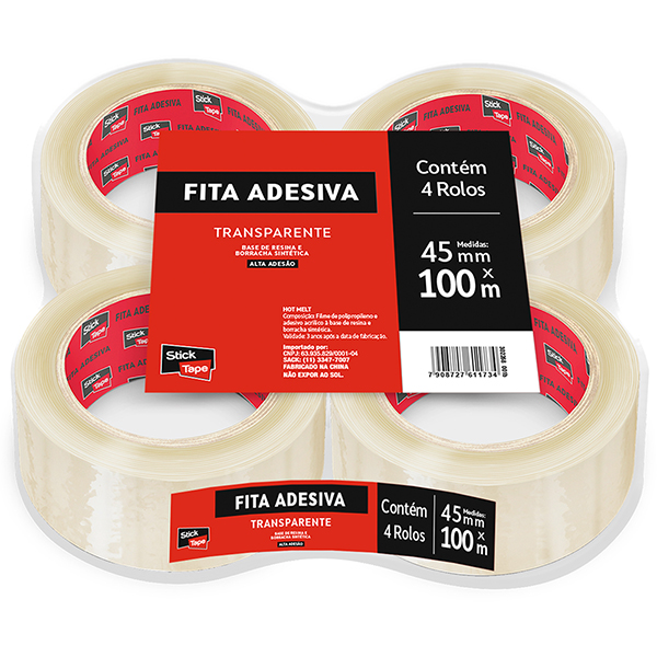 Fita Adesiva PP Transparente Hot melt, 45mm x 100m, Stick Tape - PT 4 UN