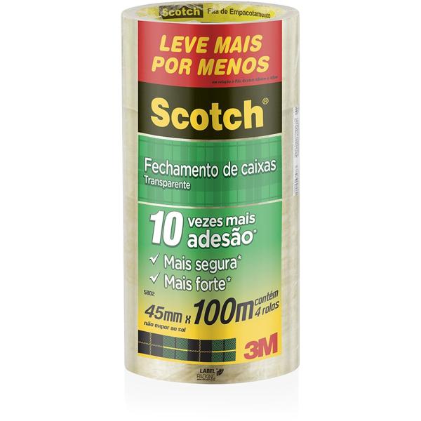 Fita Adesiva de Empacotamento Transparente Scotch 5802 - 45 mm x 100 m - CX 4 RL