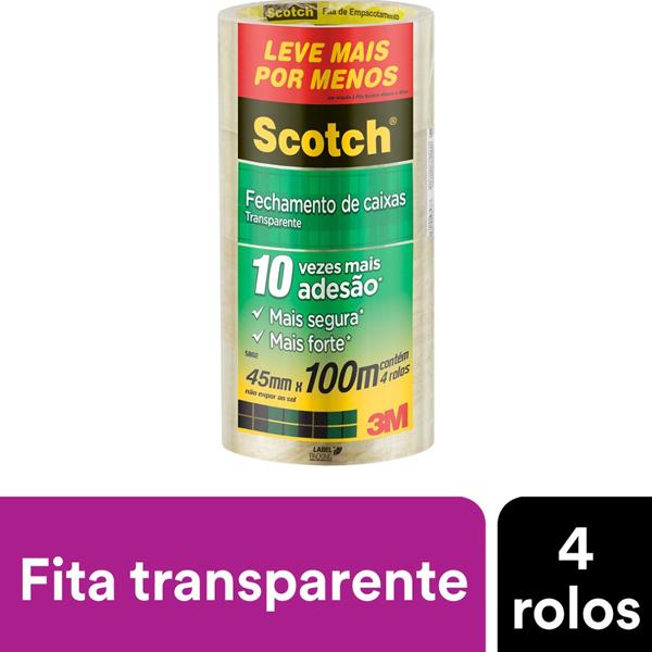 Fita Adesiva de Empacotamento Transparente Scotch 5802 - 45 mm x 100 m - CX 4 RL