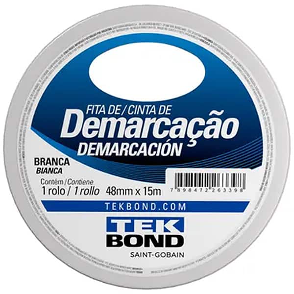 Fita adesiva para demarcação de solo, 48mm x 15m, Branco, TekBond - RL 1 UN
