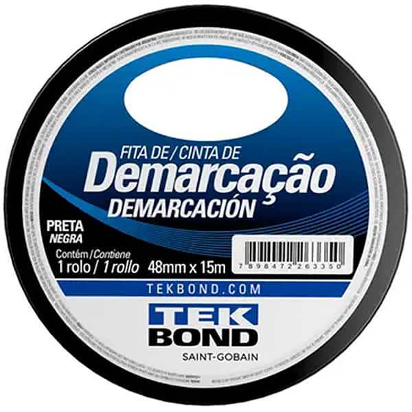 Fita adesiva para demarcação de solo, 48mm x 15m, Preta, TekBond - RL 1 UN