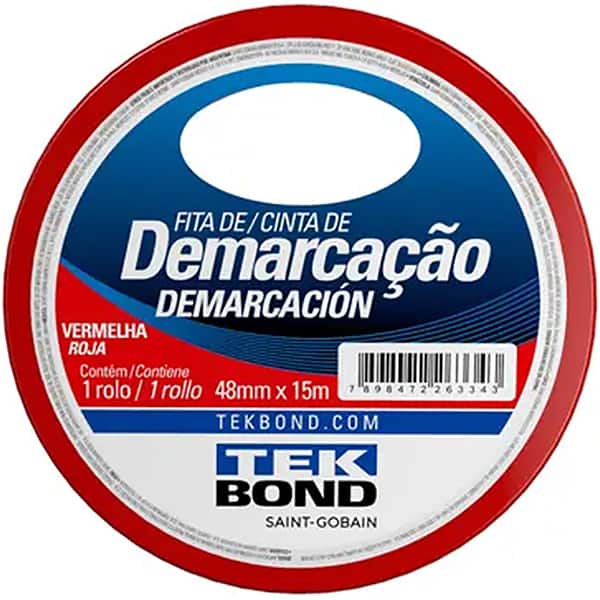 Fita adesiva para demarcação de solo, 48mm x 15m, Vermelha, TekBond - RL 1 UN