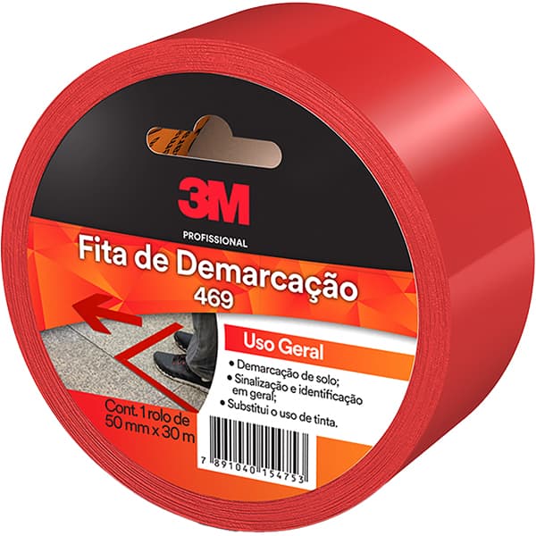 Fita adesiva demarcação solo, 50mm x 30m, Vermelha, HB00453183, 3M - RL 1 UN
