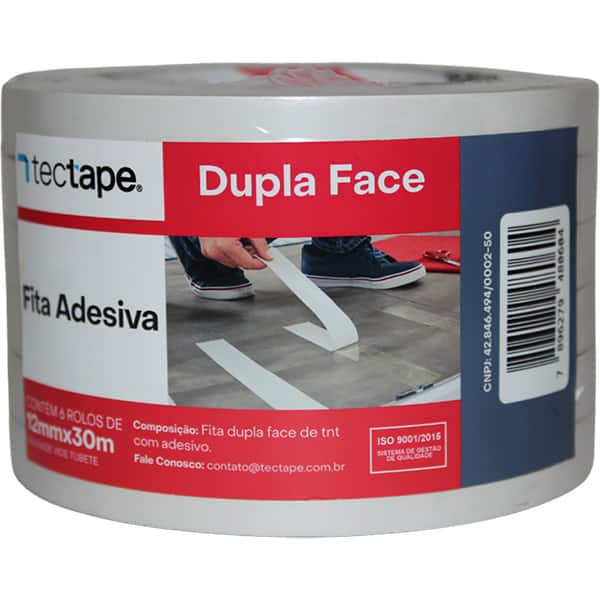 Fita adesiva dupla face pp, 12mm x 30m, transparente, não tecido, Tectape - EB 6 UN