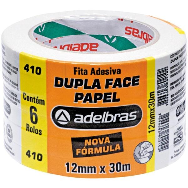 Fita adesiva dupla face, Papel, 12mmx30m, 0813000012, Adelbras - PT 6 UN