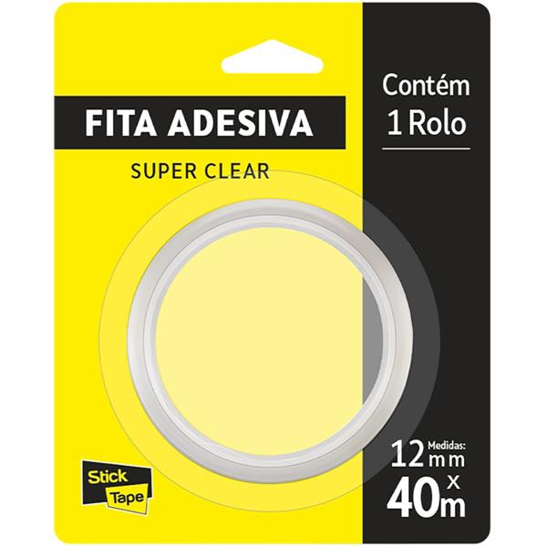 Fita Adesiva PP Transparente Super Clear, 12mm x 40m, Stick Tape - PT 1 UN