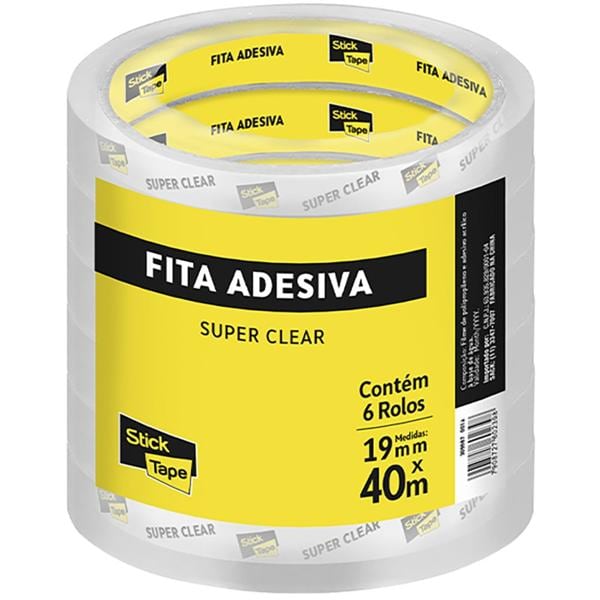 Fita Adesiva PP Transparente Super Clear, 19mm x 40m, Stick Tape - PT 6 UN