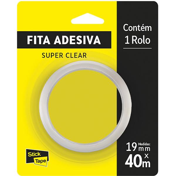 Fita Adesiva PP Transparente Super Clear, 19mm x 40m, Stick Tape - PT 1 UN