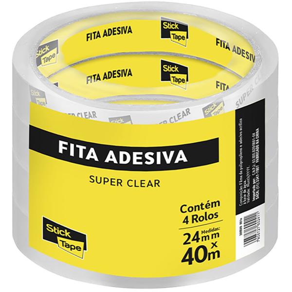 Fita Adesiva PP Transparente Super Clear, 24mm x 40m, Stick Tape - PT 4 UN