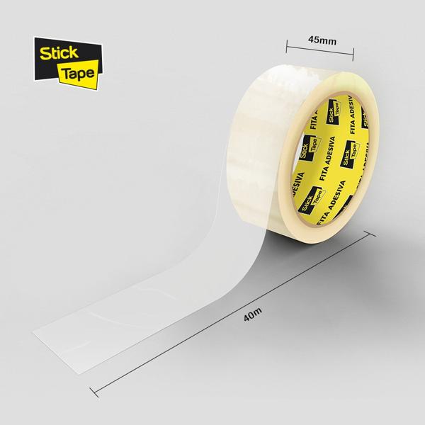 Fita Adesiva Transparente de Empacotamento com Aplicador Grátis, 45mm x 40m, Stick Tape - PT 4 UN