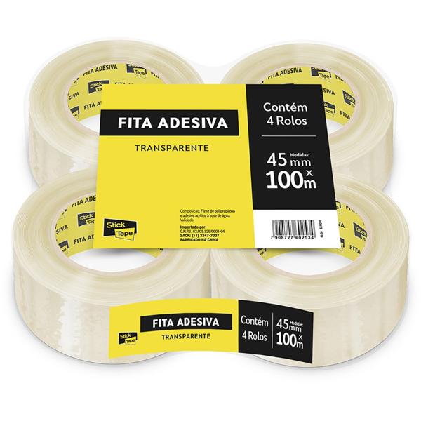 Fita Adesiva Transparente de Empacotamento, 45mm x 100m, Stick Tape - PT 4 UN