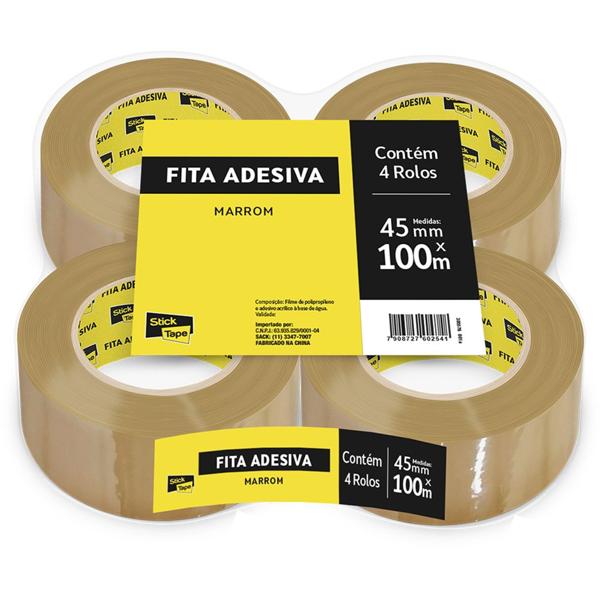 Fita Adesiva Marrom de Empacotamento, 45mm x 100m, Stick Tape - PT 4 UN