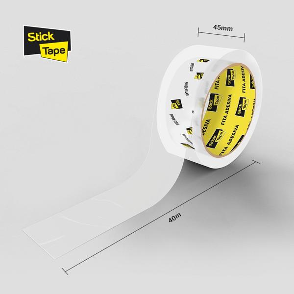 Fita Adesiva Transparente Super Clear de Empacotamento, 45mm x 40m, Stick Tape - PT 1 UN