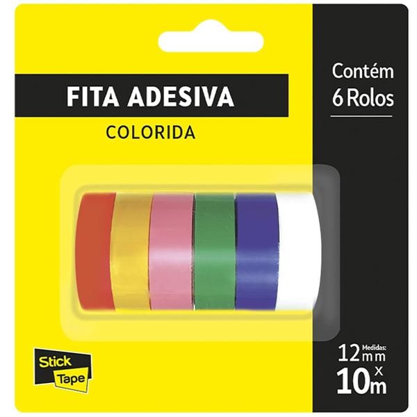 Fita Adesiva Colorida, 12mm x 10m, Stick Tape - PT 6 UN