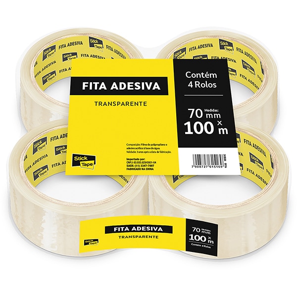 Fita Adesiva Transparente de Empacotamento, 70mm x 100m, Stick Tape - PT 4 UN