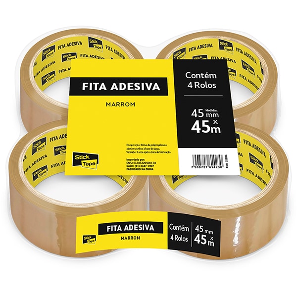 Fita Adesiva Marrom de Empacotamento, 45mm x 45m, Stick Tape - PT 4 UN