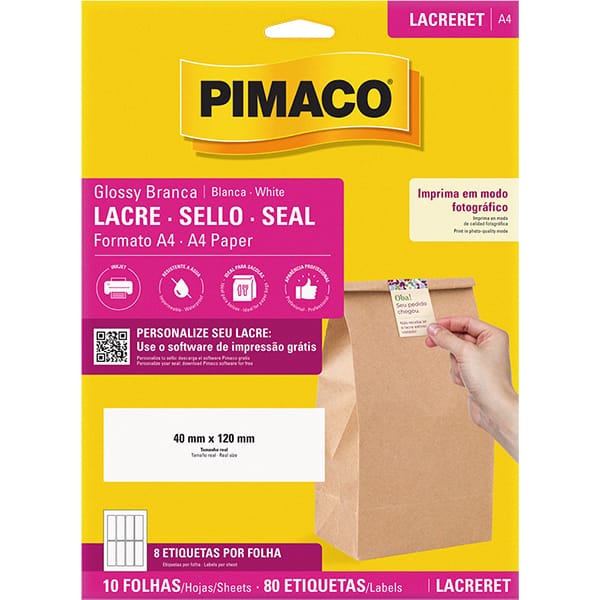 Lacre de Segurança Adesivo retangular, 40mm x 120mm, A4, 970908, Pimaco - PT 80 UN