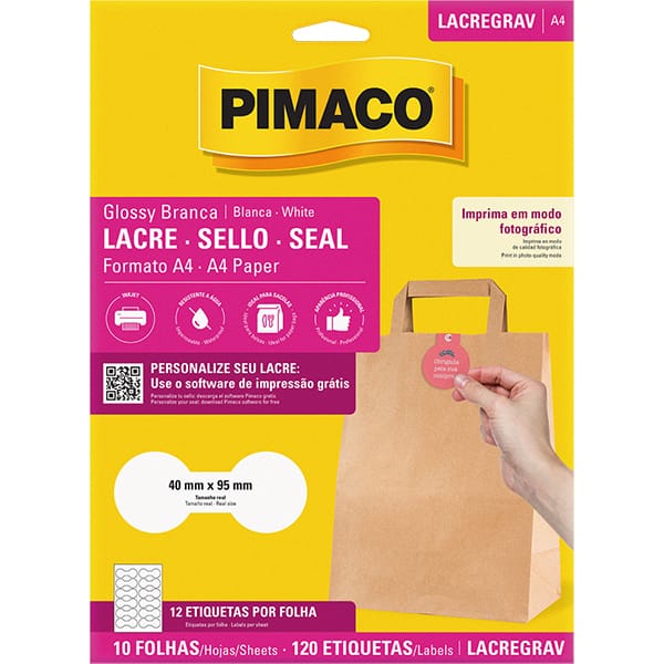 Lacre de Segurança Adesivo gravata A4 40x95mm 970907 Pimaco PT 120 UN