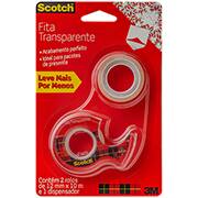 Fita Adesiva Scotch Transparente – 12 mm x 10 m, com 2 Rolos e 1 Dispensador Manual - BT 2 UN Fita Adesiva Scotch Transparente – 12 mm x 10 m, com 2 Rolos e 1 Dispensador Manual - BT 2 UN