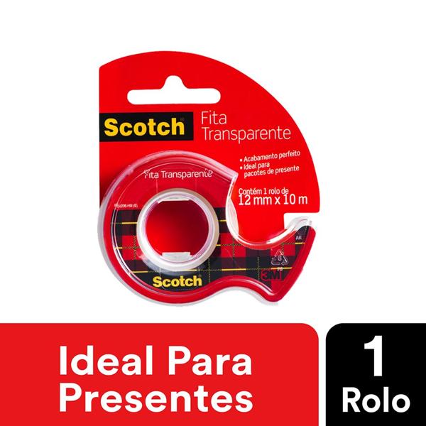 Fita Adesiva Scotch Transparente com Suporte 12 mm x 10 m e Display - BT 1 UN