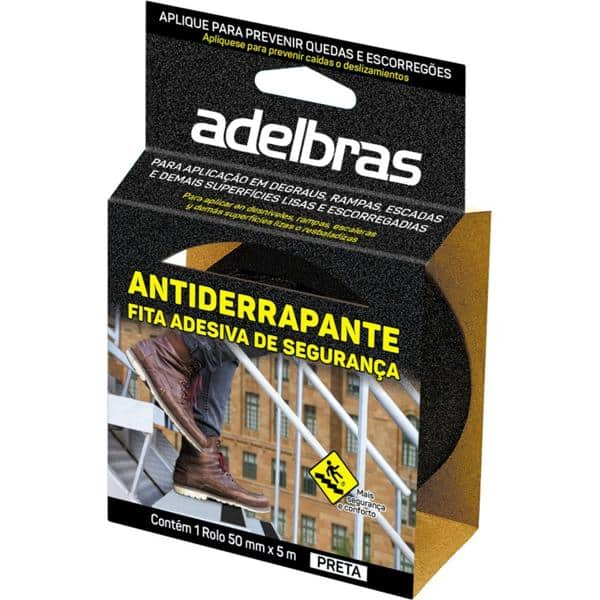 Fita adesiva de segurança Antiderrapante, 50mmx5m, Preta, Adelbras - BT 1 UN