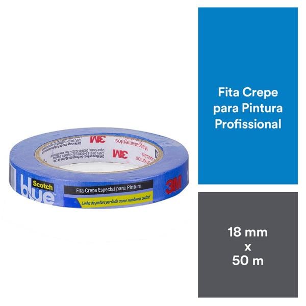 Fita Crepe Profissional 3M ScotchBlue - 18 mm x 50 m - PT 1 UN