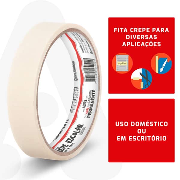 Fita crepe para uso geral, 19mm x 10m, Branca, 423S, Adere - PT 6 UN