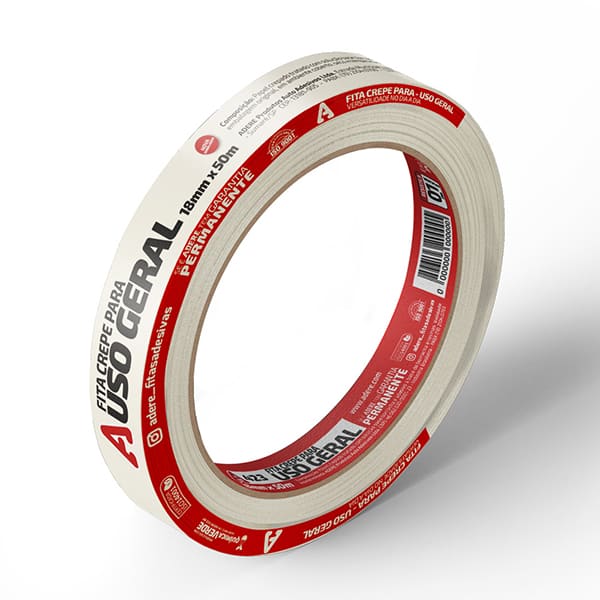Fita crepe para uso geral, 18mm x 50m, Branca, 423S, Adere - PT 1 UN