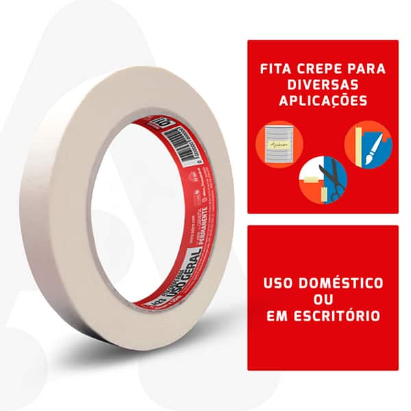 Fita crepe para uso geral, 18mm x 50m, Branca, 423S, Adere - PT 1 UN