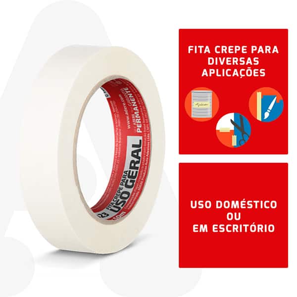 Fita crepe para uso geral, 24mm x 50m, Branca, 423S, Adere - PT 1 UN