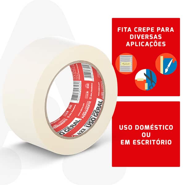 Fita crepe para uso geral, 48mm x 50m, Branca, 423S, Adere - PT 1 UN