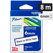 Fita p/rotulador Brother 6mm, Preto com fundo branco, TZE211, Brother - CX 1 UN