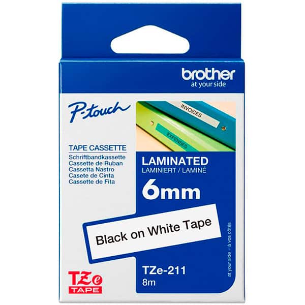 Fita p/rotulador Brother 6mm, Preto com fundo branco, TZE211, Brother - CX 1 UN