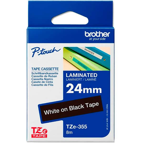 Fita para rotulador Brother, 24mm, Branco e Preto, TZE355, Brother - CX 1 UN