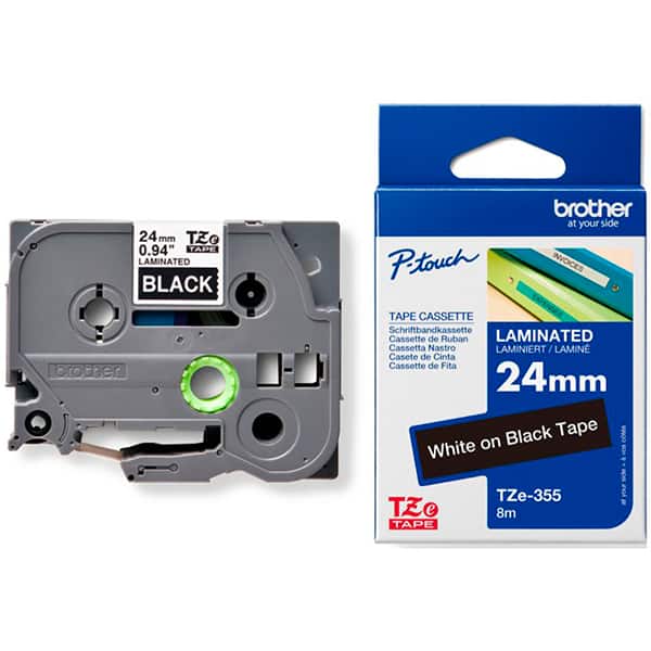 Fita para rotulador Brother, 24mm, Branco e Preto, TZE355, Brother - CX 1 UN