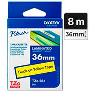 Fita para rotulador Brother TZE, 36mm x 8m, Amarela, Escrita preta, TZE661, Brother - CX 1 UN