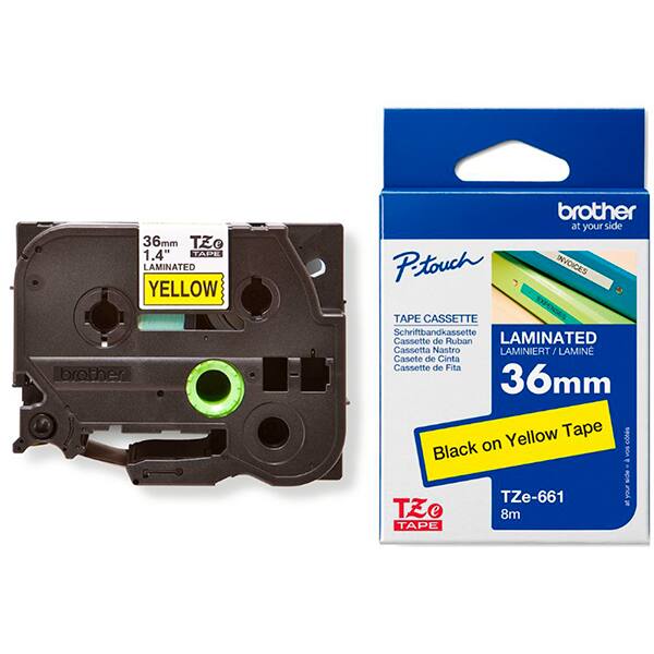 Fita para rotulador Brother TZE, 36mm x 8m, Amarela, Escrita preta, TZE661, Brother - CX 1 UN Fita para rotulador Brother TZE, 36mm x 8m, Amarela, Escrita preta, TZE661, Brother - CX 1 UN