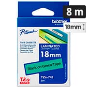Fita para rotulador Brother 18mm, Preto com fundo Verde, TZE741, Brother - CX 1 UN