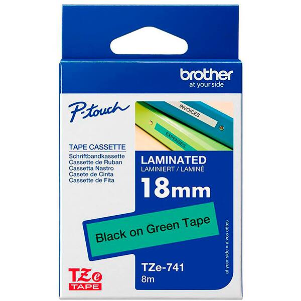 Fita para rotulador Brother 18mm, Preto com fundo Verde, TZE741, Brother - CX 1 UN Fita para rotulador Brother 18mm, Preto com fundo Verde, TZE741, Brother - CX 1 UN