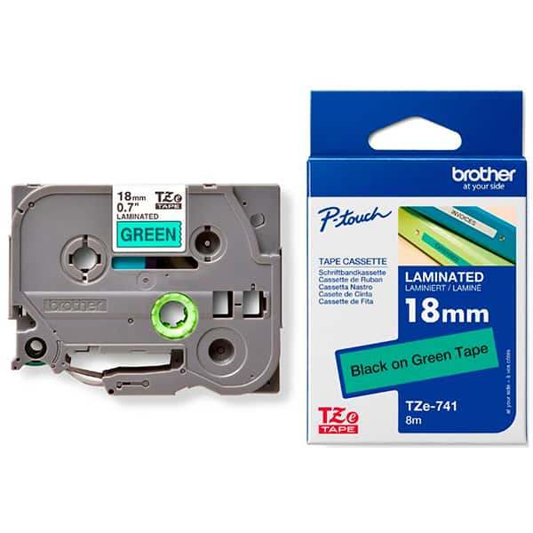 Fita para rotulador Brother 18mm, Preto com fundo Verde, TZE741, Brother - CX 1 UN Fita para rotulador Brother 18mm, Preto com fundo Verde, TZE741, Brother - CX 1 UN