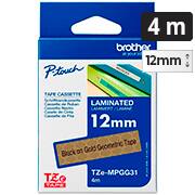 Fita para rotulador Brother 12mm, Preto com fundo dourado, Decor, Laminada, TZEMPGG31, Brother - CX 1 UN