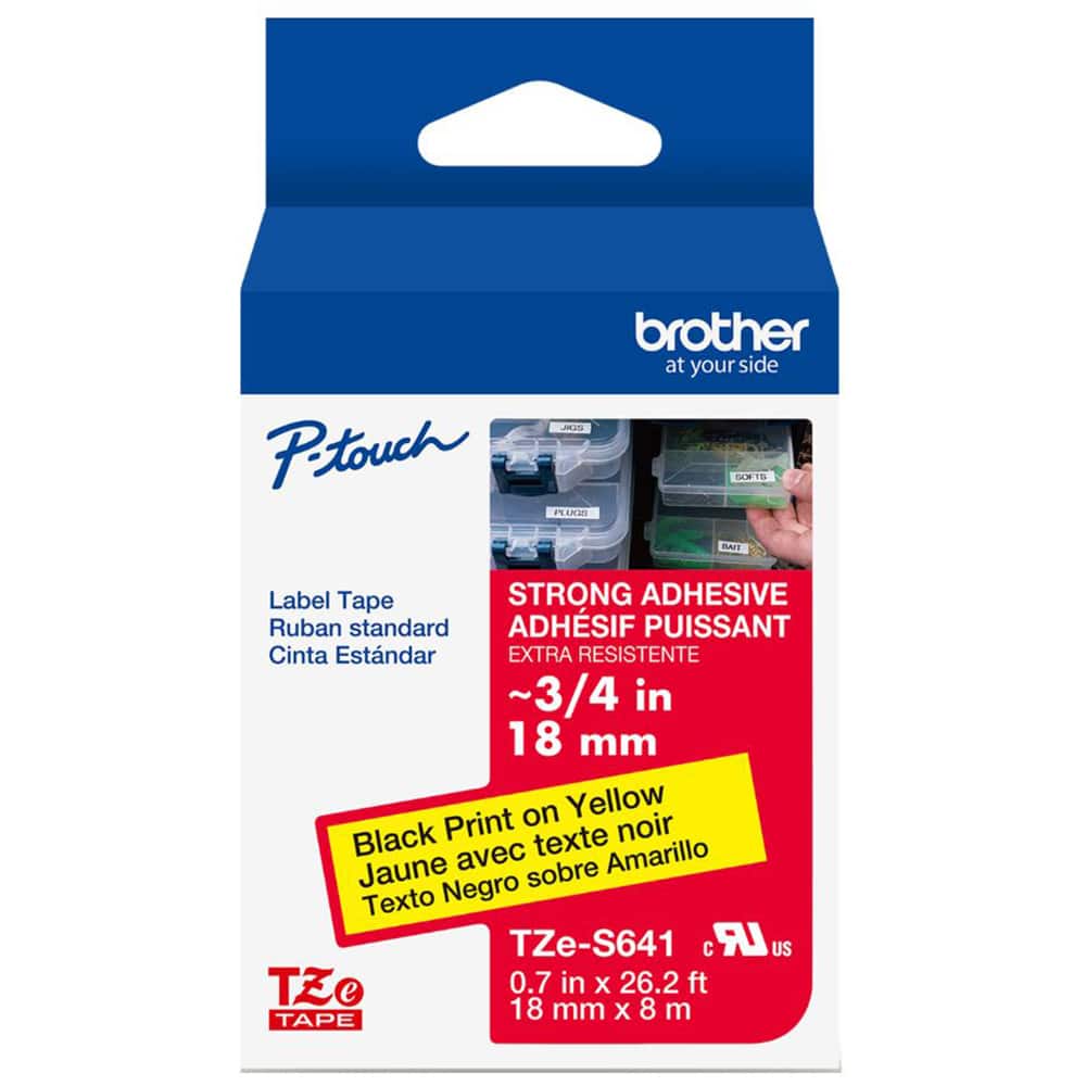 Fita p/rotulador Brother 18mm super cola, Preto com fundo amarelo, TZES641, Brother - CX 1 UN