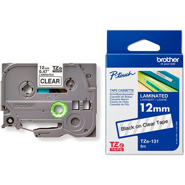 Fita para rotulador Brother Tze, 12mm x 8m, Preto/Transparente, TZE131, Brother - BT 1 UN