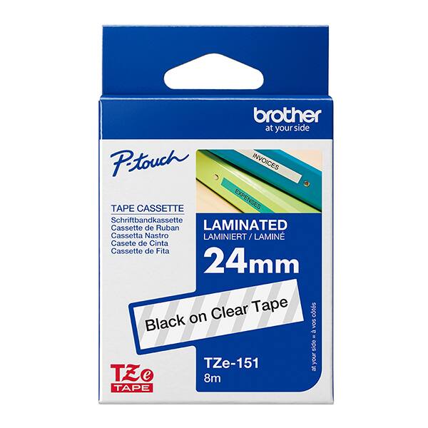 Fita para rotulador Brother TZe, 24mm x 8m, Preto, Escrita preta, TZE151, Brother - CX 1 UN Fita para rotulador Brother TZe, 24mm x 8m, Preto, Escrita preta, TZE151, Brother - CX 1 UN