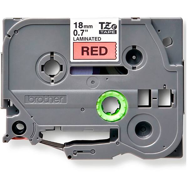 Fita para rotulador Brother 18mm, Preto com fundo vermelho, Laminada, TZE441, Brother - CX 1 UN