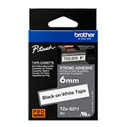Fita para rotulador Brother 6mm super cola, Preto com fundo branco, TZES211, Brother - CX 1 UN